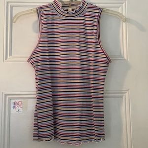 Striped high neck tank top